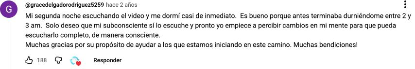 Captura original del comentario sobre quedarse dormida al escuchar la meditación