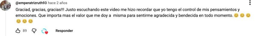 Captura original del comentario sobre pensamientos y emociones